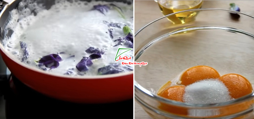 Lấy m&agrave;u hoa đậu biếc v&agrave; đ&aacute;nh l&ograve;ng đỏ trứng g&agrave;
